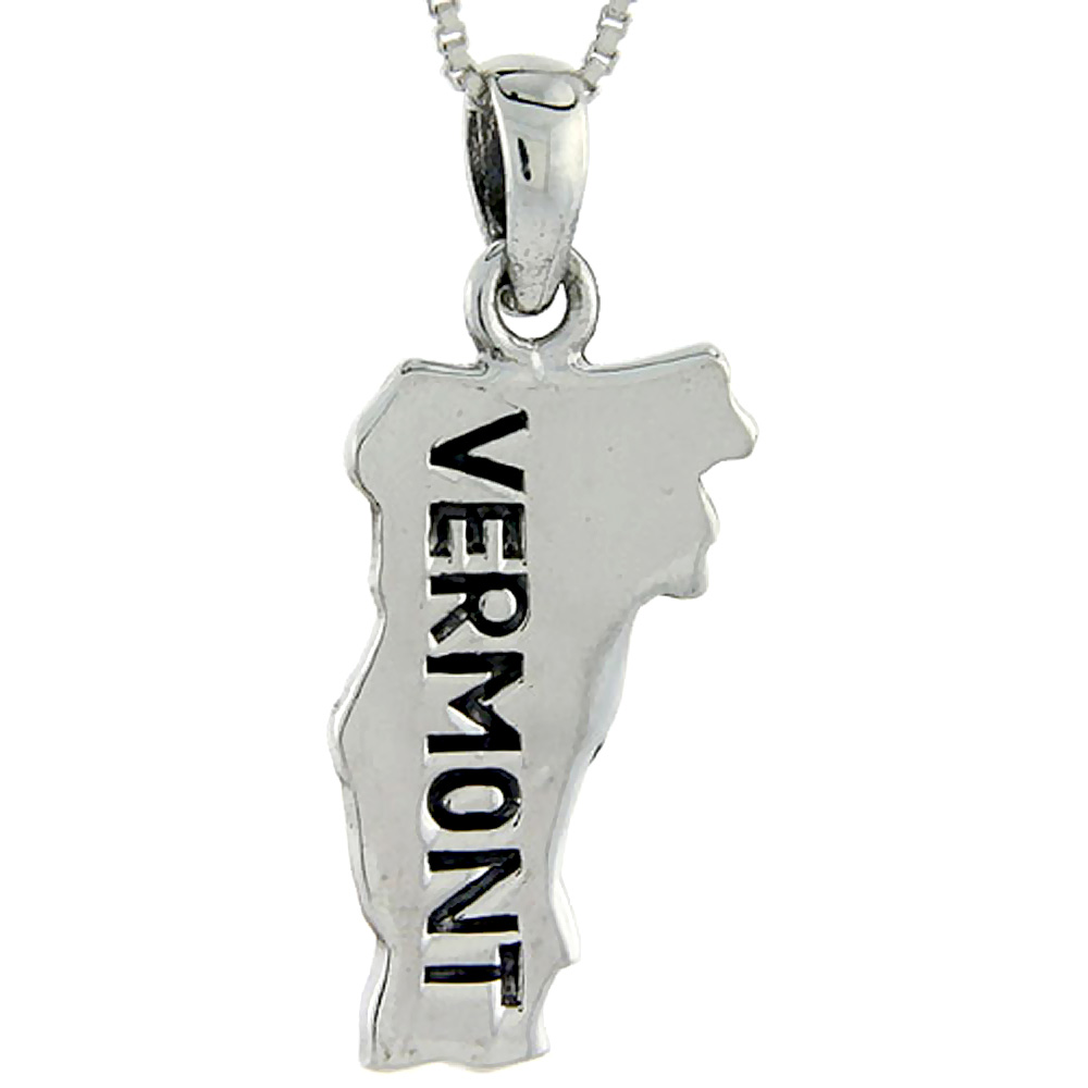 Sterling Silver Vermont State Map Pendant, 1 1/4 inch tall