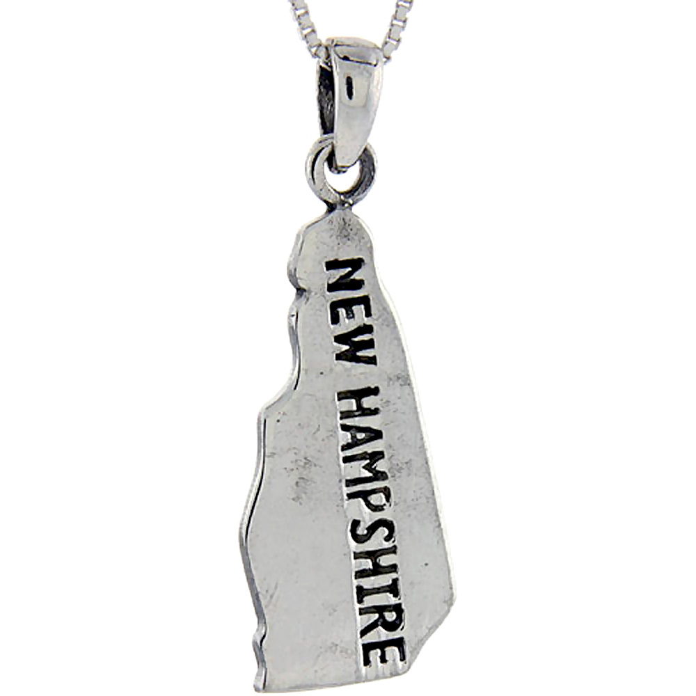 Sterling Silver New Hampshire State Map Pendant, 1 1/2 inch tall