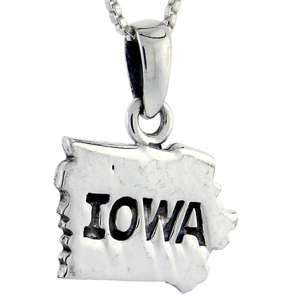 Sterling Silver Iowa State Map Pendant, 3/4 inch tall