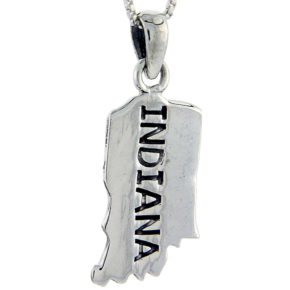 Sterling Silver Indiana State Map Pendant, 1 1/4 inch tall