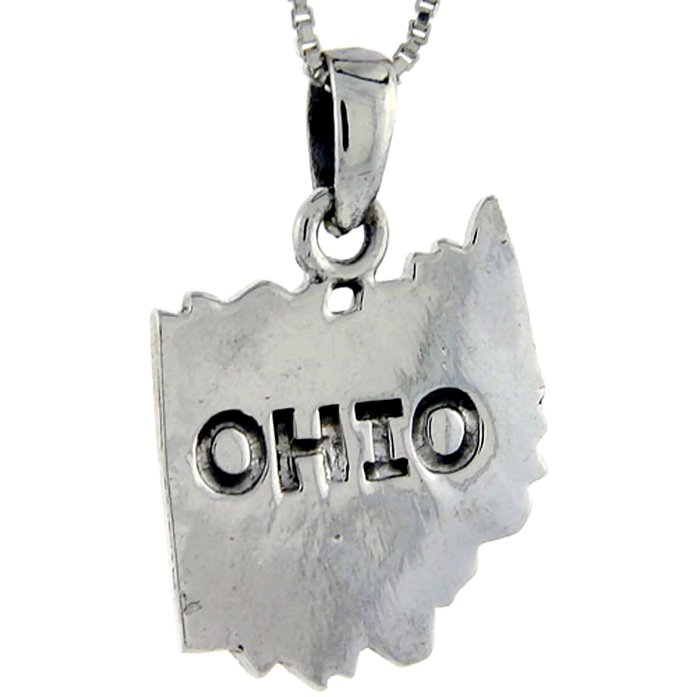 Sterling Silver Ohio State Map Pendant, 1 1/16 inch tall