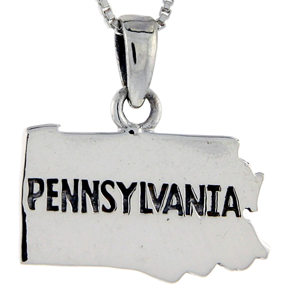 Sterling Silver Pennsylvania State Map Pendant, 3/4 inch tall