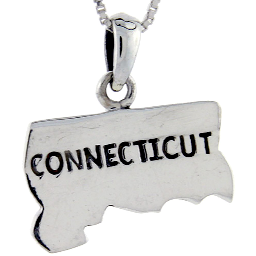 Sterling Silver Connecticut State Map Pendant, 1 inch tall