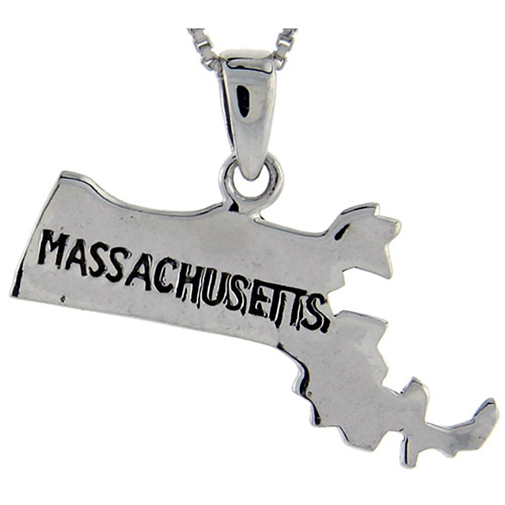 Sterling Silver Massachusetts State Map Pendant, 1 inch tall