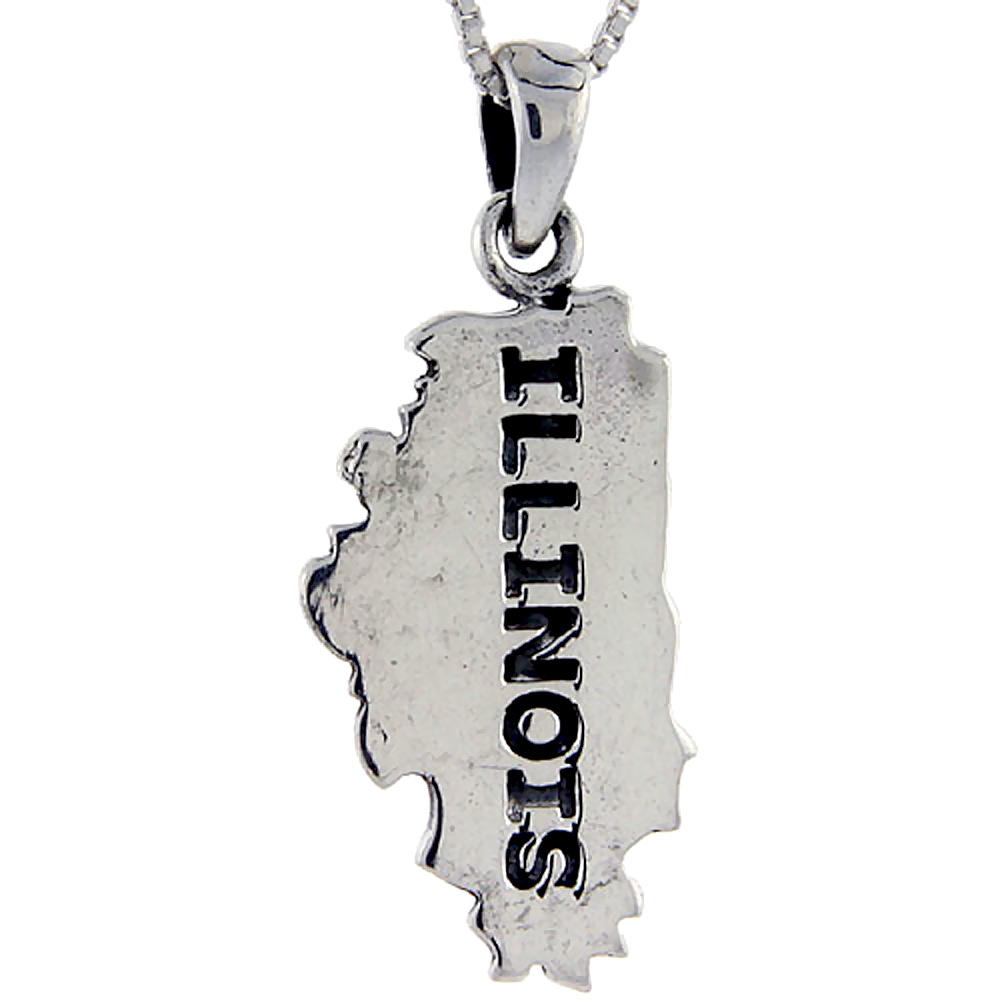 Sterling Silver Illinois State Map Pendant, 1 1/4 inch tall