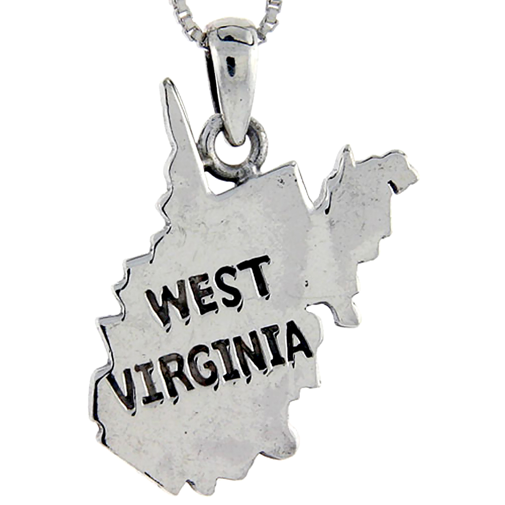 Sterling Silver West Virginia State Map Pendant, 1 1/8 inch tall