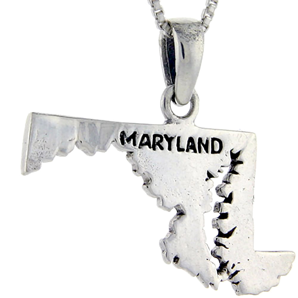 Sterling Silver Maryland State Map Pendant, 1 inch tall