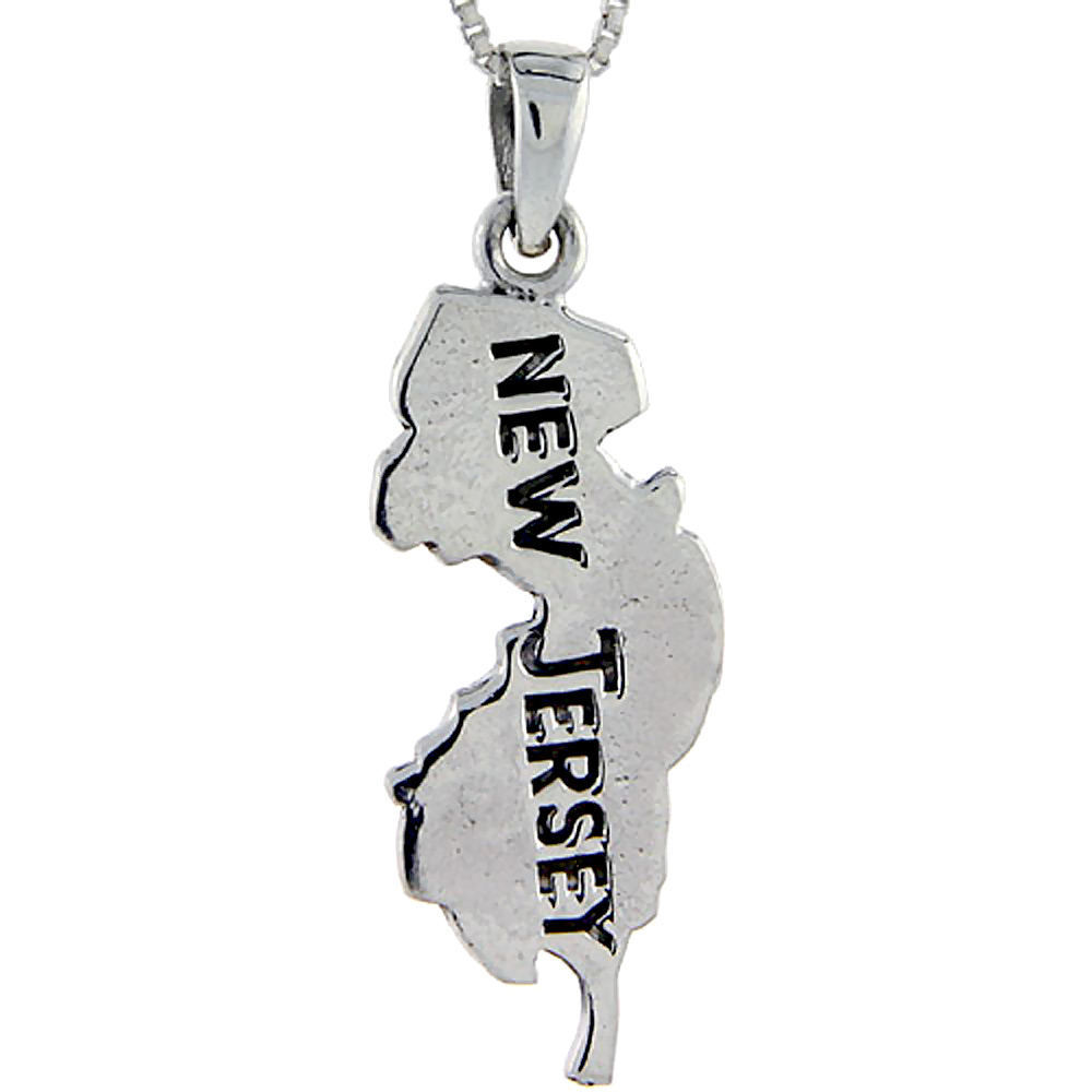 Sterling Silver New Jersey State Map Pendant, 1 3/4 inch tall