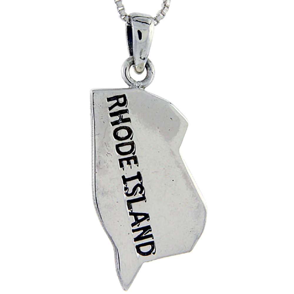 Sterling Silver Rhode Island State Map Pendant, 1 1/2 inch tall