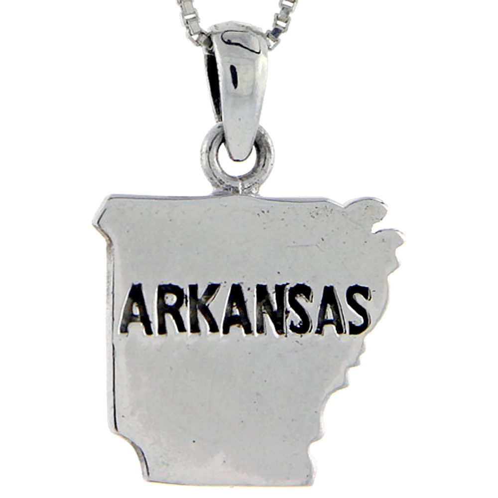 Sterling Silver Arkansas State Map Pendant, 1 1/8 inch tall