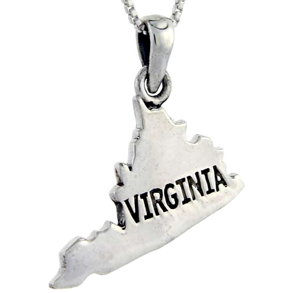 Sterling Silver Virginia State Map Pendant, 1 inch tall