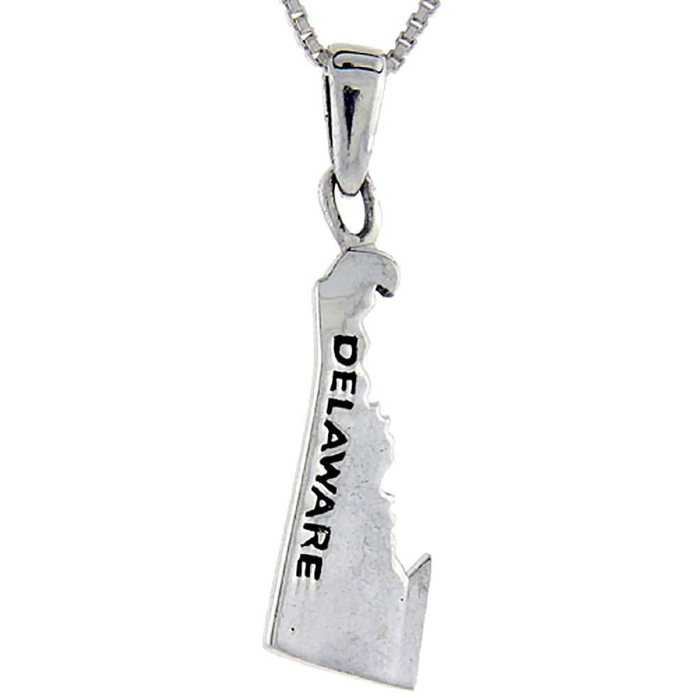 Sterling Silver Delaware State Map Pendant, 1 1/4 inch tall