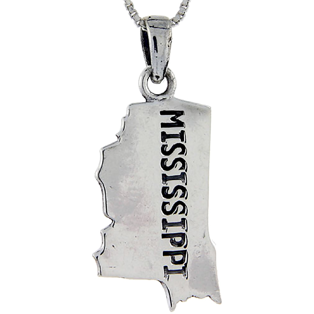 Sterling Silver Mississippi State Map Pendant, 1 3/8 inch tall