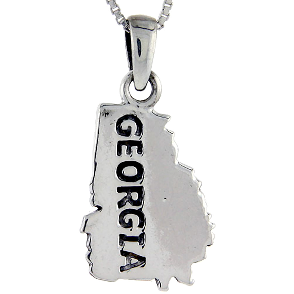 Sterling Silver Georgia State Map Pendant, 1 1/8 inch tall