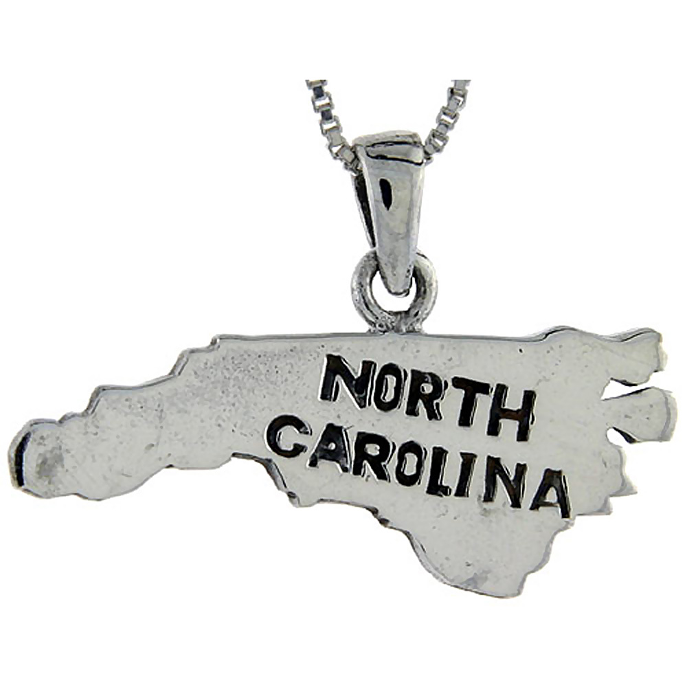 Sterling Silver North Carolina State Map Pendant, 1 inch tall