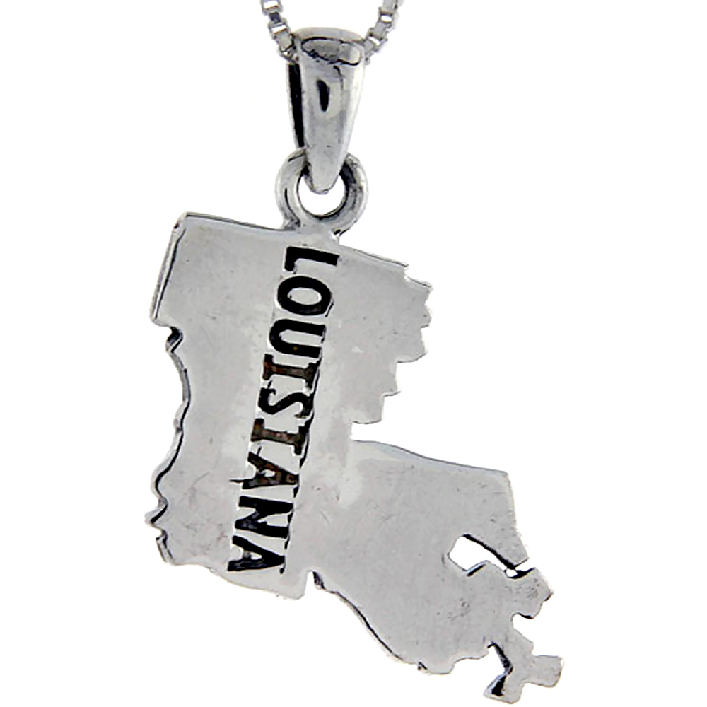 Sterling Silver Louisiana State Map Pendant, 1 1/8 inch tall