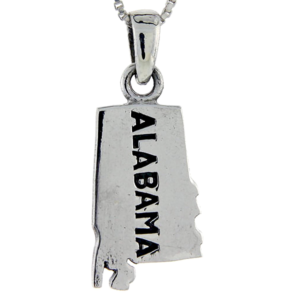 Sterling Silver Alabama State Map Pendant, 1 1/16 inch tall