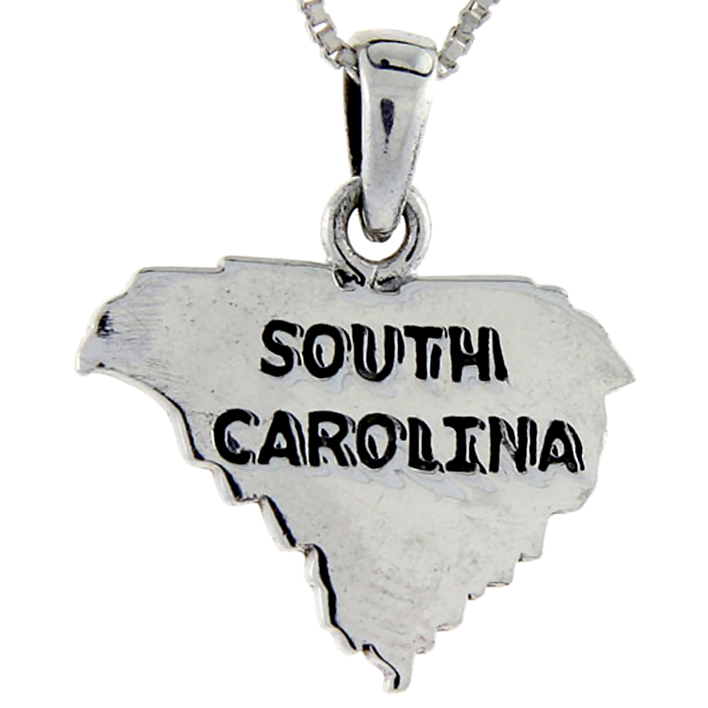 Sterling Silver South Carolina State Map Pendant, 1 inch tall