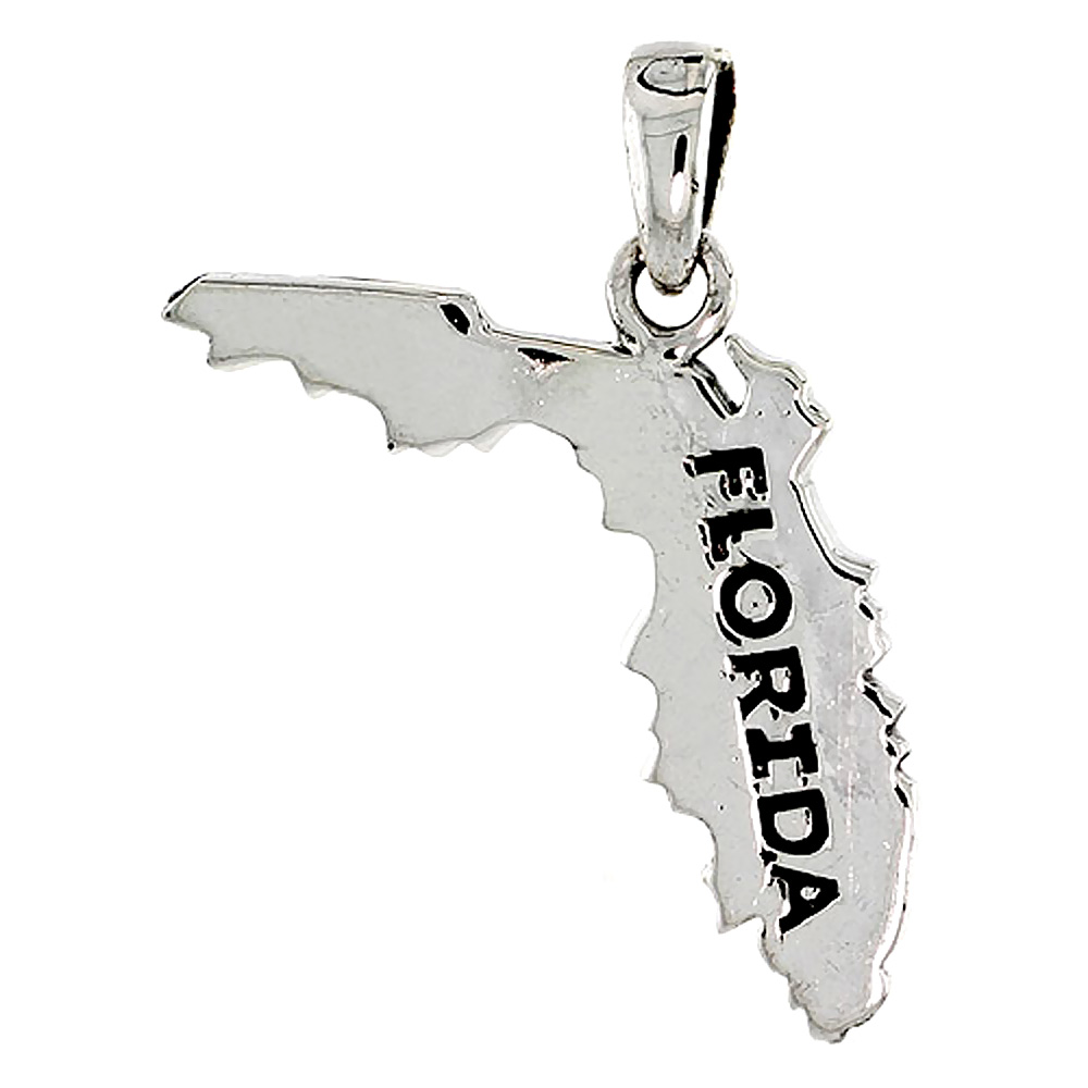 Sterling Silver Florida State Map Pendant, 1 1/8 inch tall