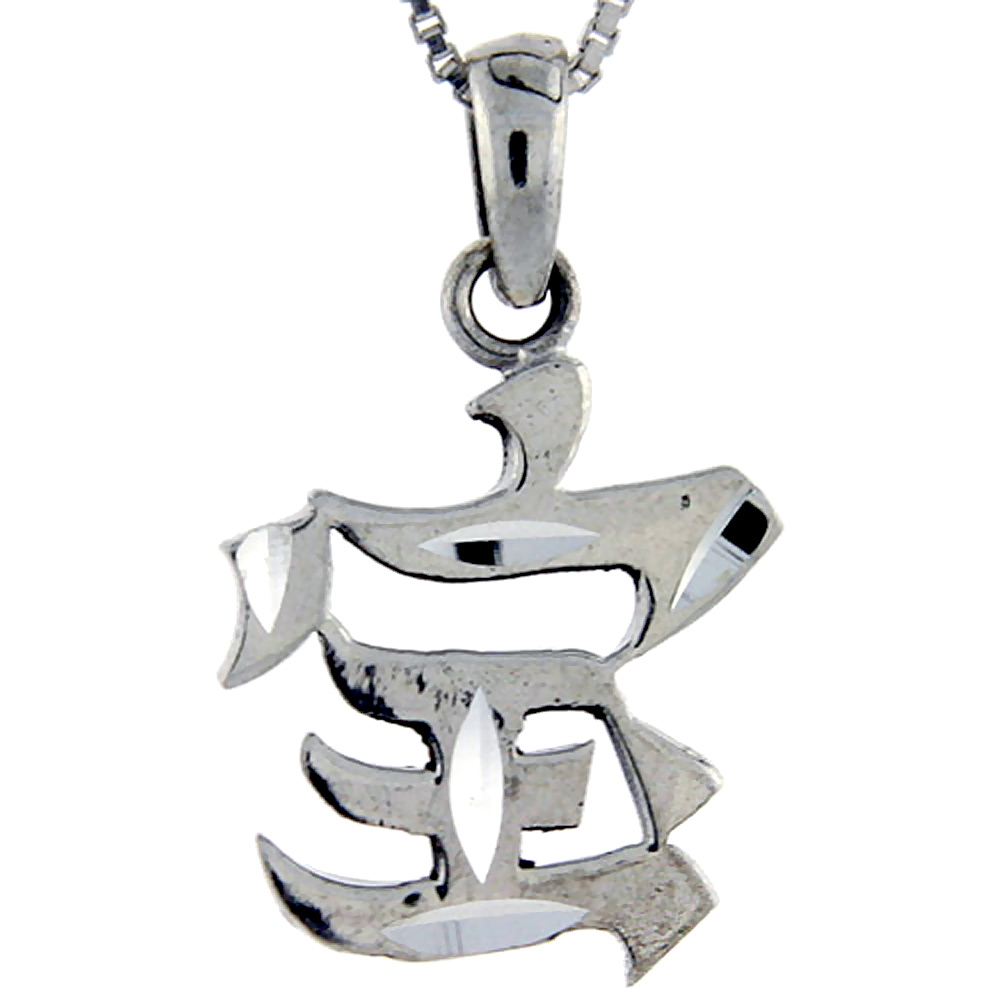 Sterling Silver Chinese Character for WEALTH Pendant, 1 1/8 inch tall