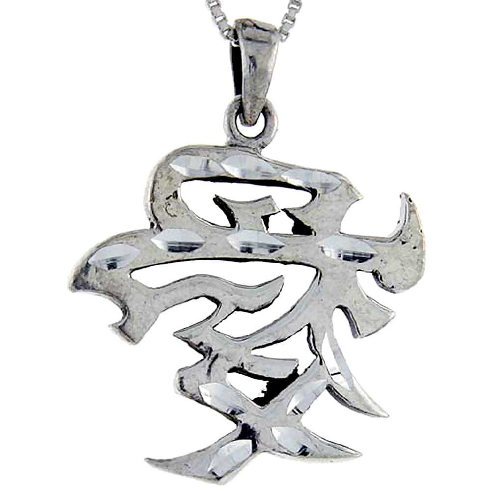 Sterling Silver Chinese Character for LOVE Pendant, 1 3/8 inch tall