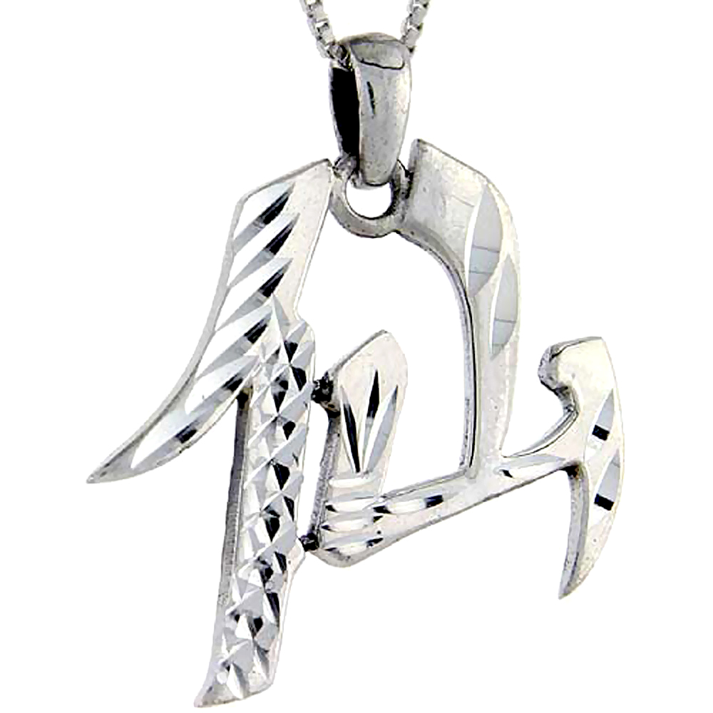 Sterling Silver Chinese Character for IMMORTAL/ANGEL Pendant, 1 1/4 inch tall