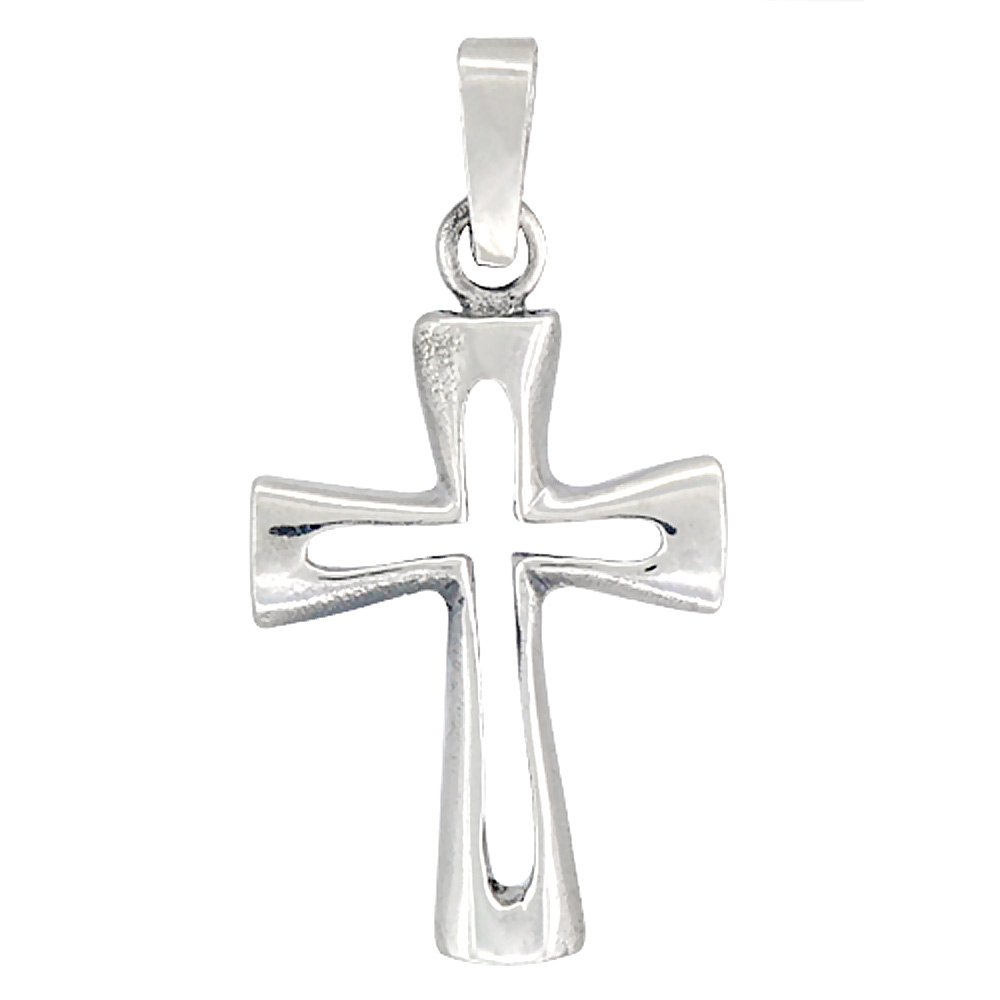 Sterling Silver Cross Cut-out Pendant, 1 1/4 inch tall