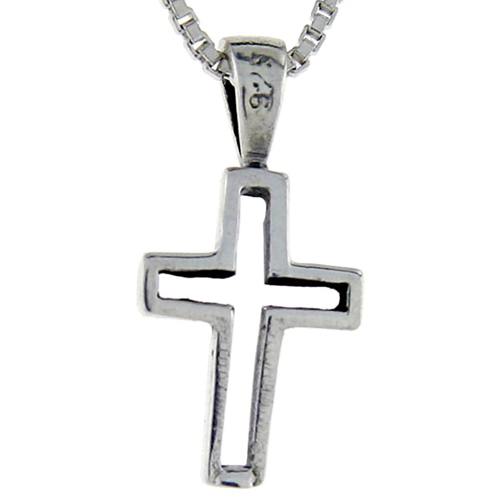 Sterling Silver Teeny Cross Cut-out Pendant, 3/4 inch tall