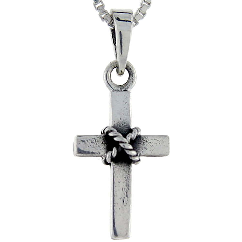 Sterling Silver Roped Cross Pendant, 7/8 inch tall