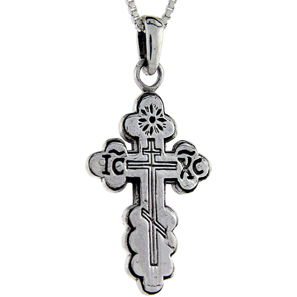 Sterling Silver St. Nicholas Cross Pendant, 1 3/8 inch tall