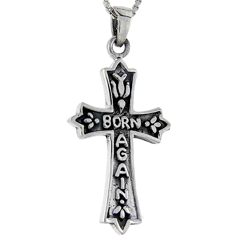 Sterling Silver Born Again Cross Pendant, 1 3/8 inch tall