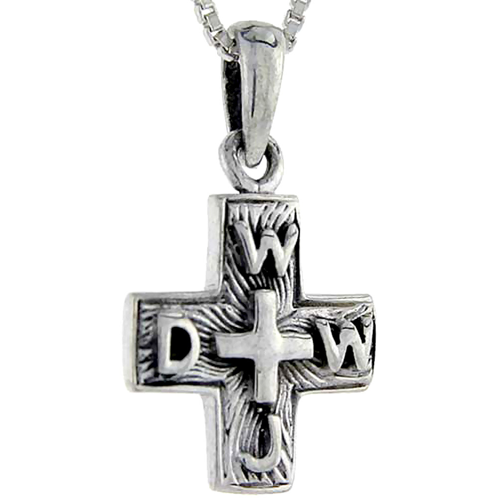 Sterling Silver WWJD Cross Pendant, 3/4 inch tall