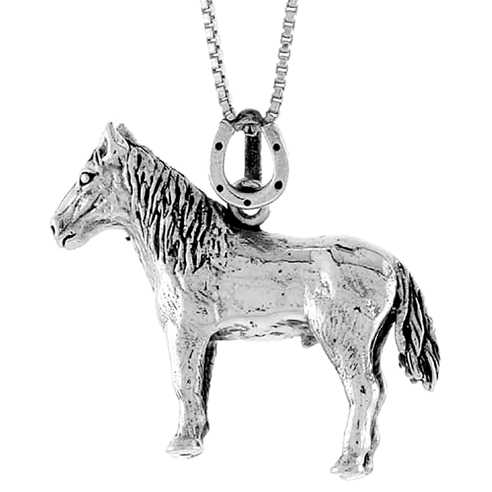 Sterling Silver Solid 3-Dimensional Horse Pendant, 1 1/16 inch wide