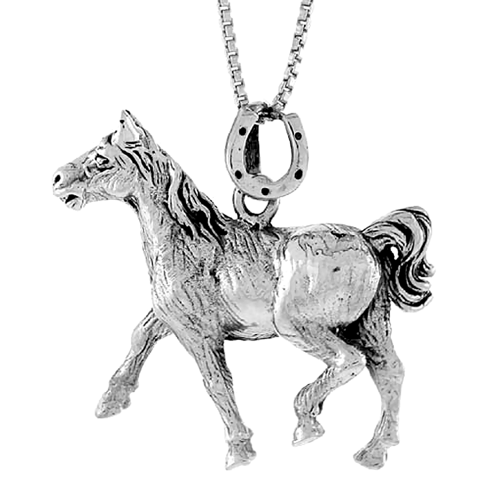 Sterling Silver Solid 3-Dimensional Horse Pendant with great Quality and Detail, 1 1/4 inch wide