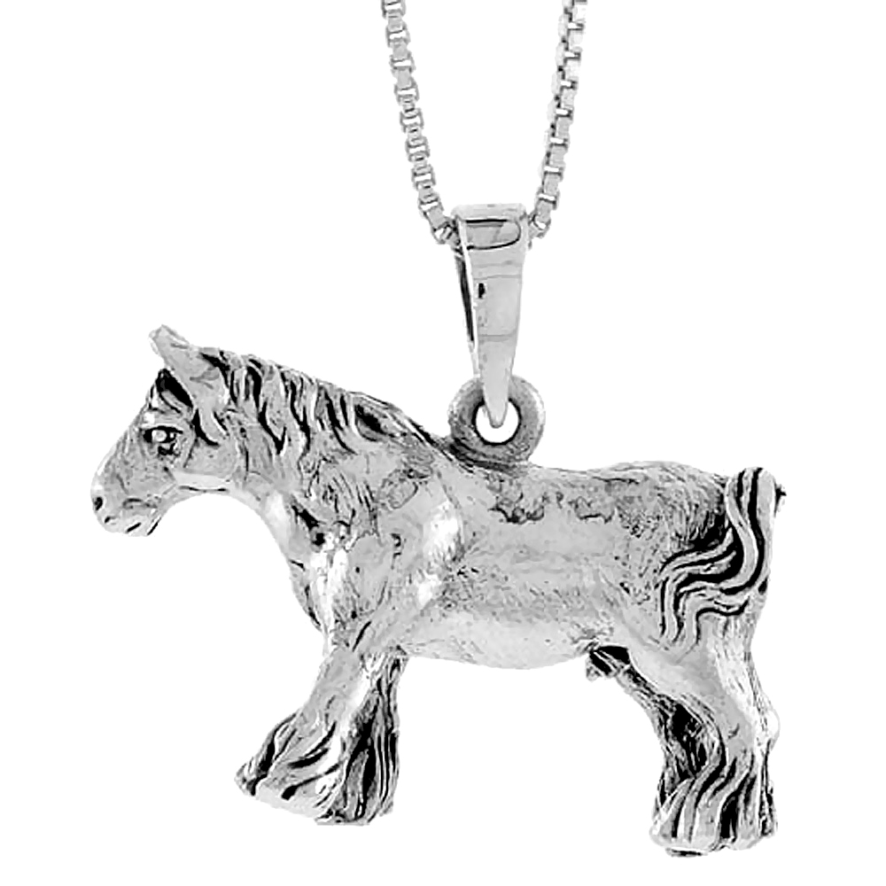 Sterling Silver Solid 3-Dimensional Horse Pendant with great Quality and Detail, 3/4 inch