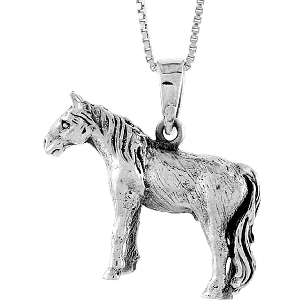 Sterling Silver Solid 3-Dimensional Horse Pendant with great Quality and Detail, 7/8 inch