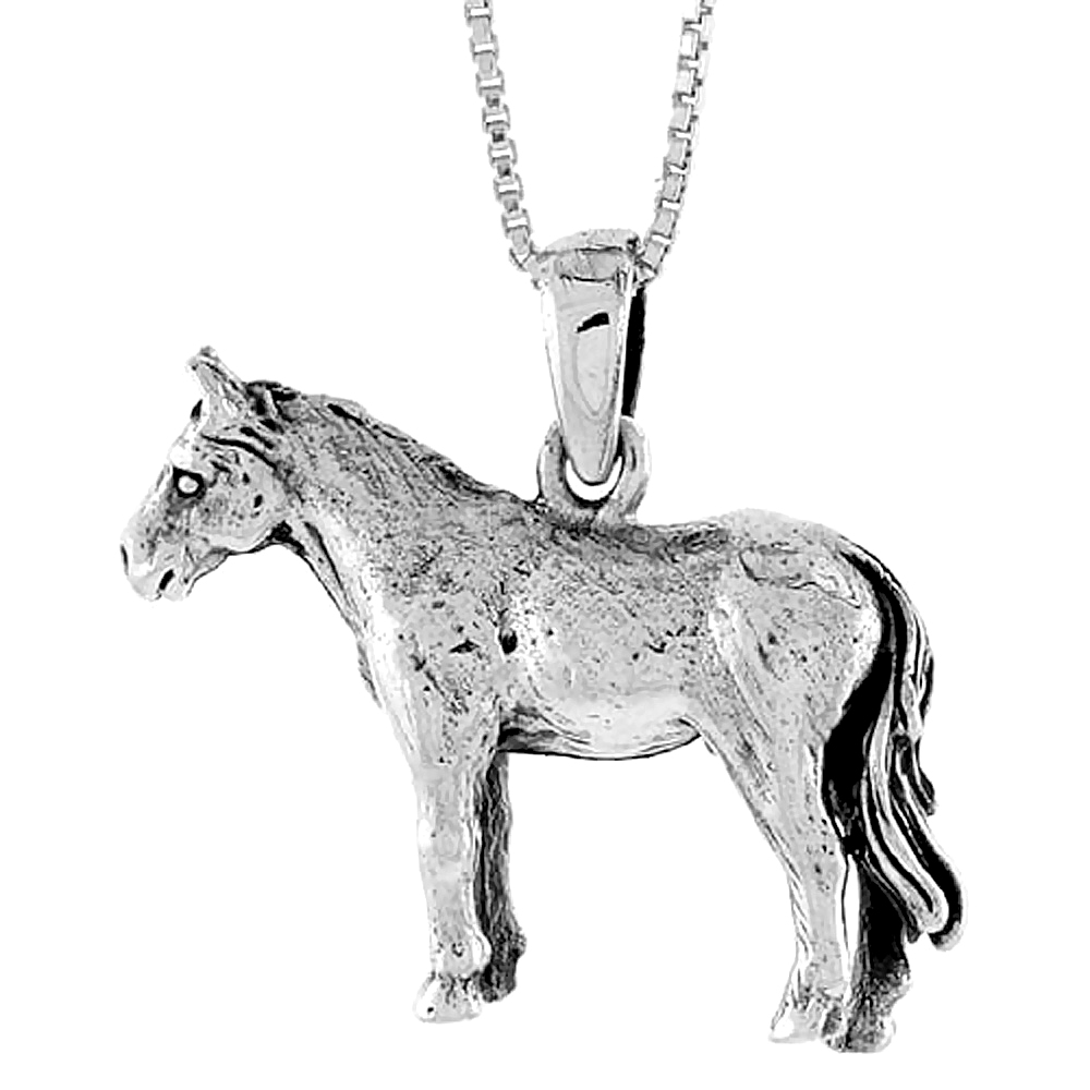 Sterling Silver Solid 3-Dimensional Horse Pendant with great Quality and Detail, 7/8 inch