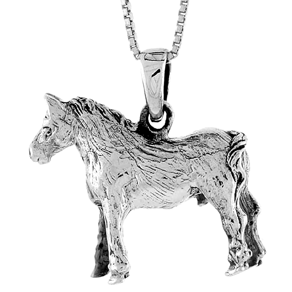 Sterling Silver Solid 3-Dimensional Horse Pendant with great Quality and Detail, 7/8 inch