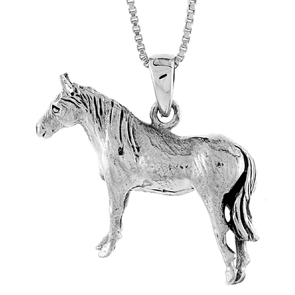 Sterling Silver Solid 3-Dimensional Horse Pendant with great Quality and Detail, 1 inch