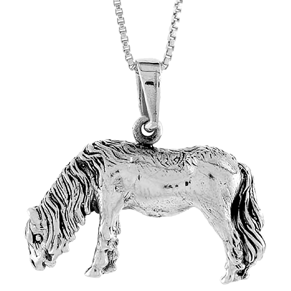 Sterling Silver Solid 3-Dimensional Horse Pendant with great Quality and Detail, 3/4 inch