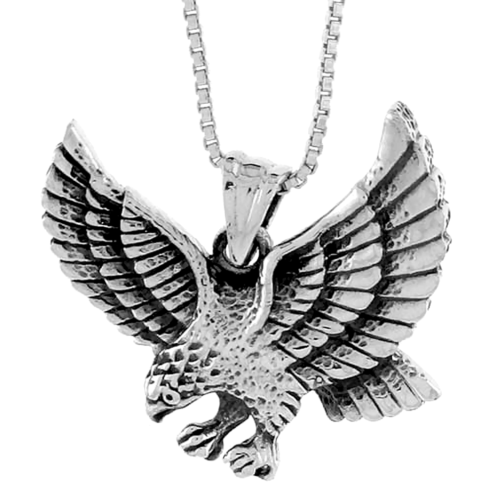 Sterling Silver Pouncing Eagle Pendant, 1 inch wide