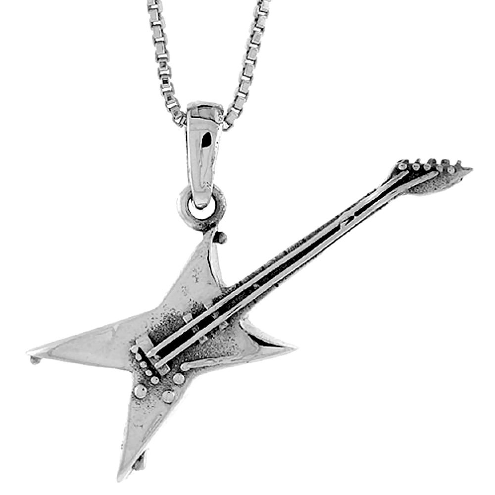 Sterling Silver Electric Guitar Pendant, 1 1/4 inch