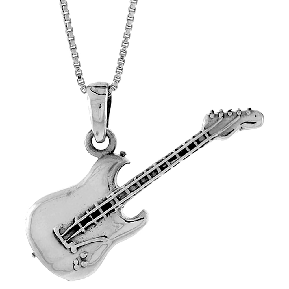 Sterling Silver Guitar Pendant, 1 1/2 inch