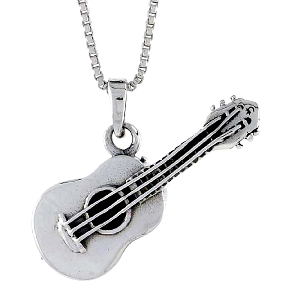 Sterling Silver Guitar Pendant, 1 1/4 inch