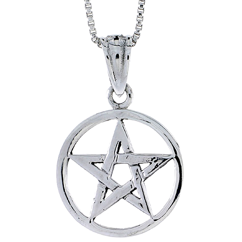 Sterling Silver Star Pentagon Pendant, 3/4 inch tall