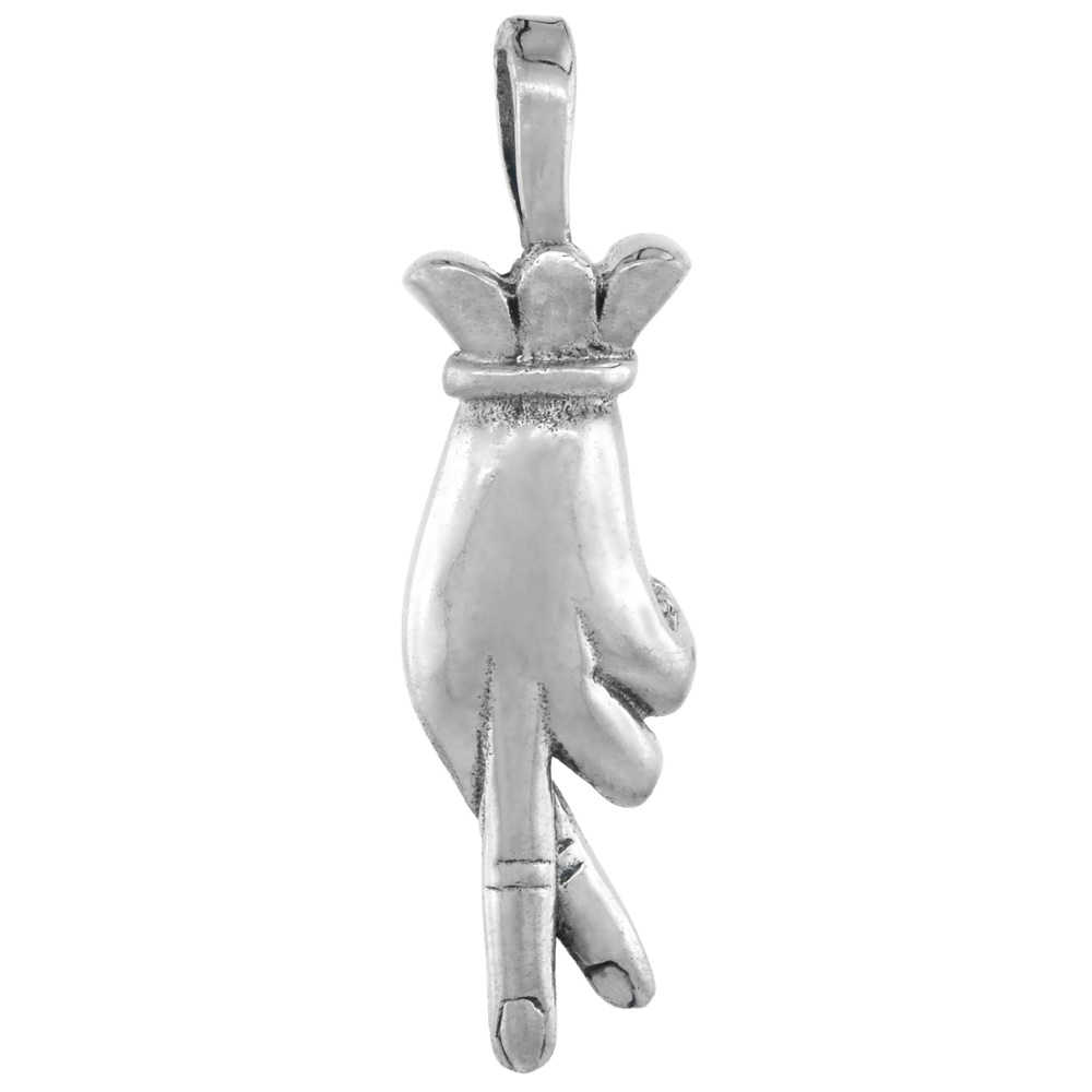 Sterling Silver Crossed Fingers Pendant, 1 1/8 inch tall