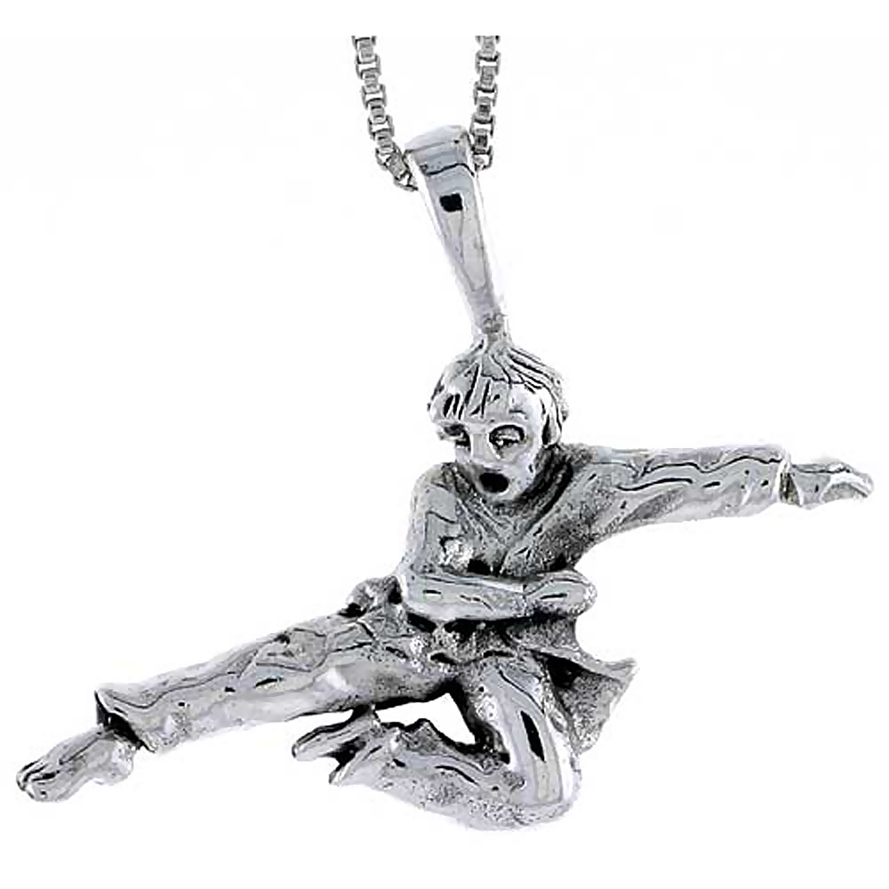 Sterling Silver Martial Artist Pendant, 3/4 inch tall