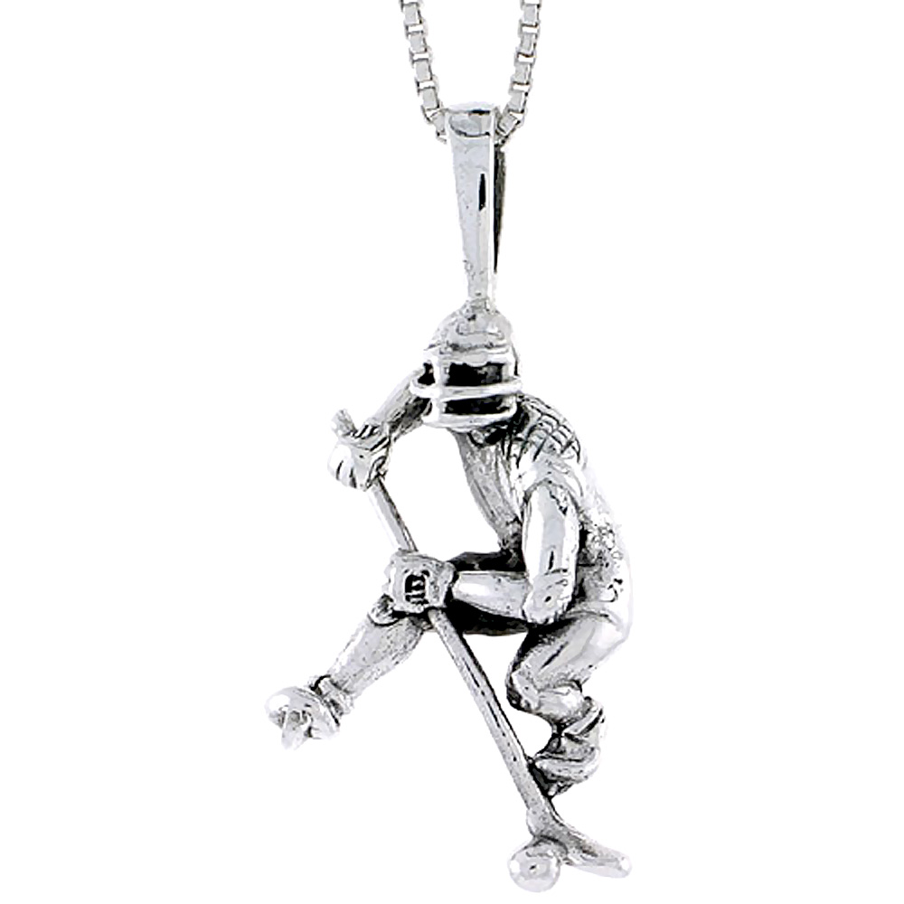 Sterling Silver Hockey Player Pendant, 1 inch tall