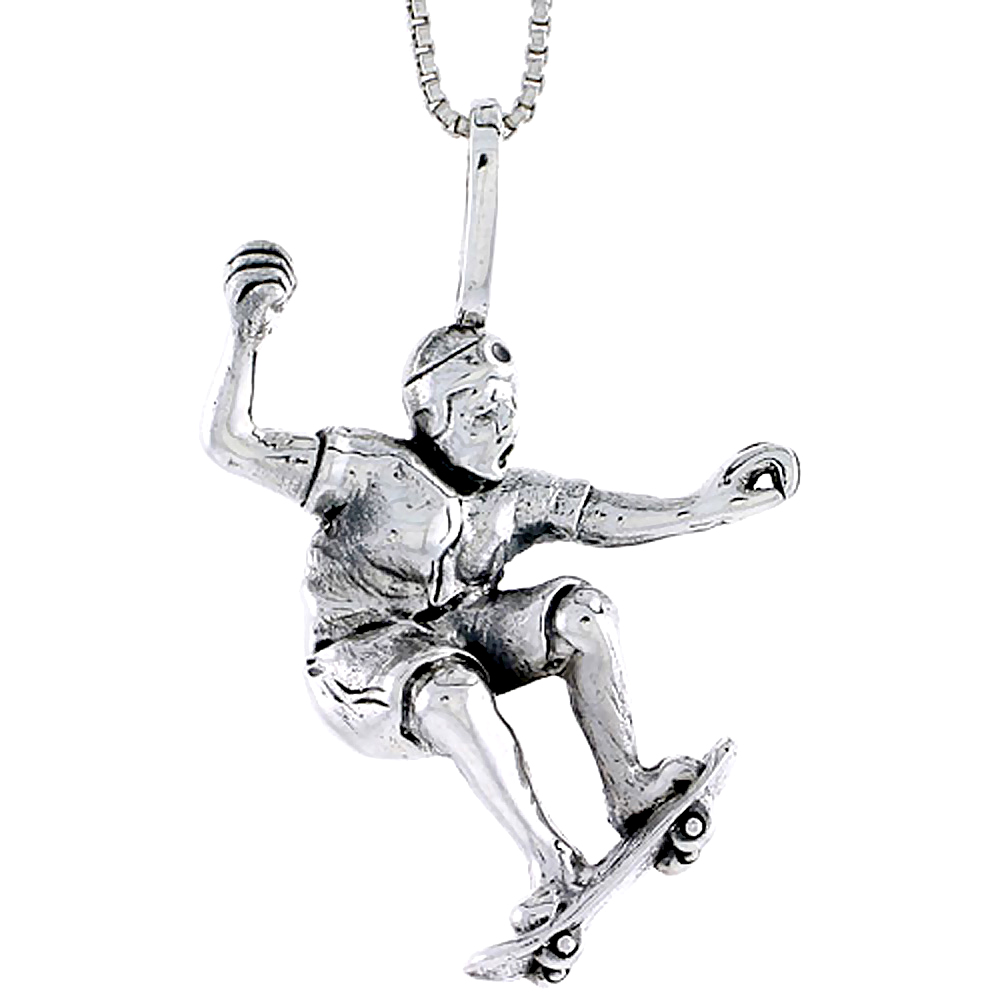 Sterling Silver Skateboarder Pendant, 1 1/4 inch tall