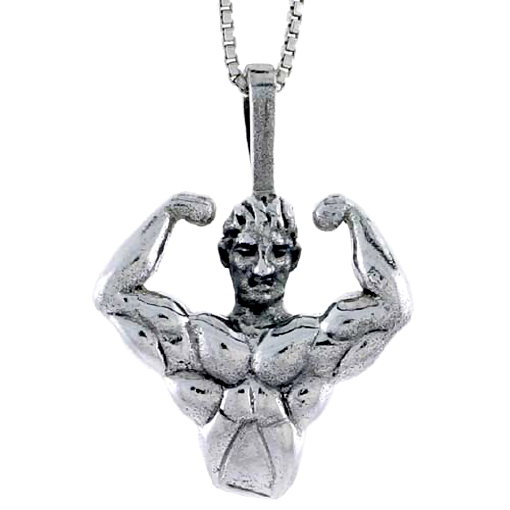 Sterling Silver Bodybuilder Pendant, 7/8 inch tall